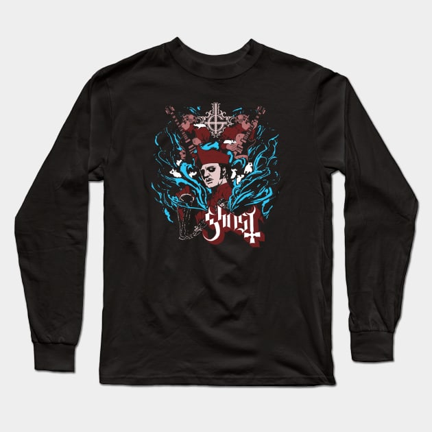 Ghost Retro Dark Red Long Sleeve T-Shirt by Punk Fashion